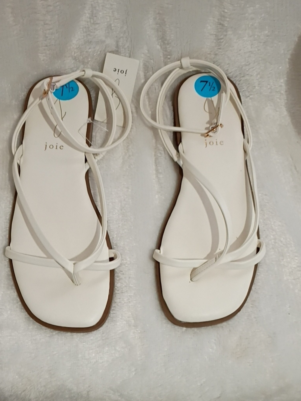 Joie White Minimalist Strappy Square-Toe Ankle Tie Sandals